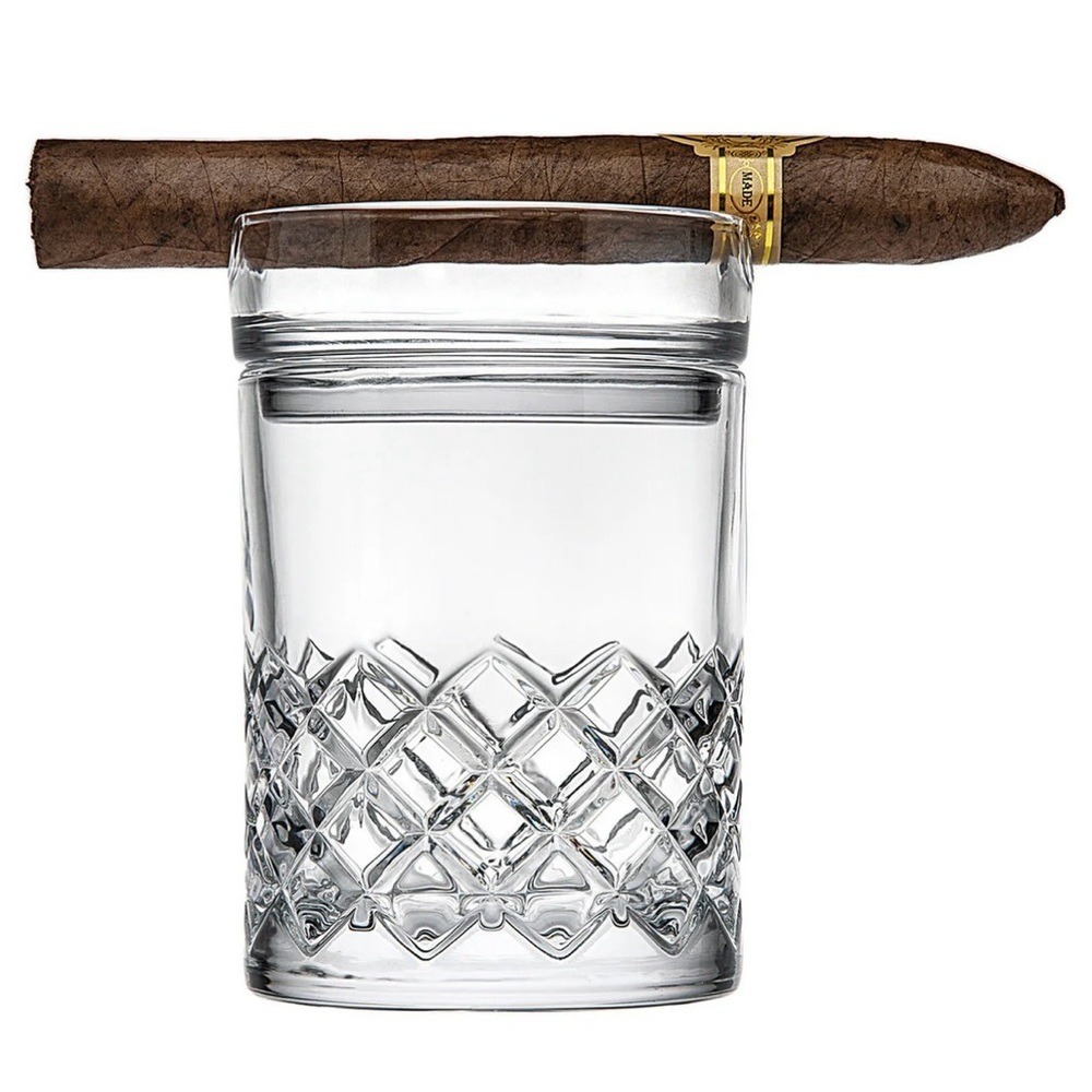 Hatch Cigar Double Old Fashion Whiskey Glass and Stacking Cigar Ashtray Set